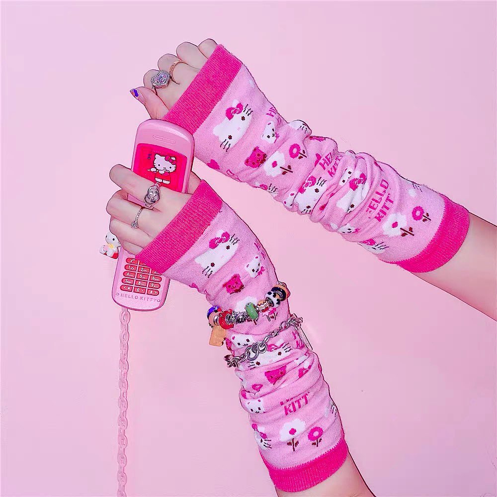 Harajuku Sweet Cool Show Soft Cute Hello Kitty Pink Hand Sleeve Socks Soft Girl Y2k Hot