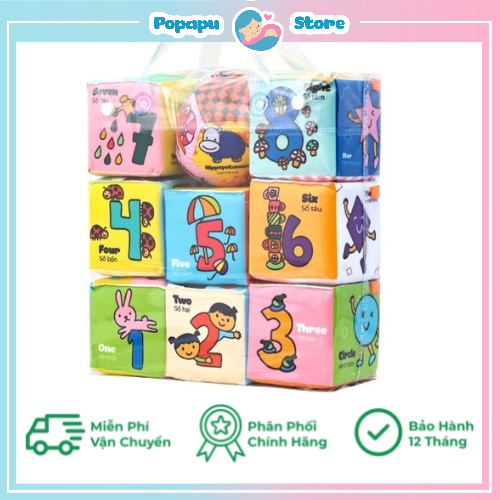 Bộ 8 đồ chơi hình khối xúc xắc vui nhộn cho bé vừa chơi vừa học Travel Block thương hiệu Lalala Baby [TẶNG KÈM BÓNG VẢI]