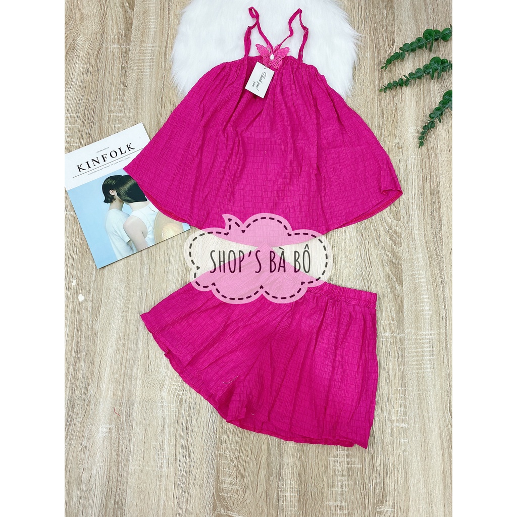Set yếm vải xốp, đính nơ  trước ngực cho nữ mặc nhà, mặc đi chơi, bảng màu cực tôn da, form đẹp