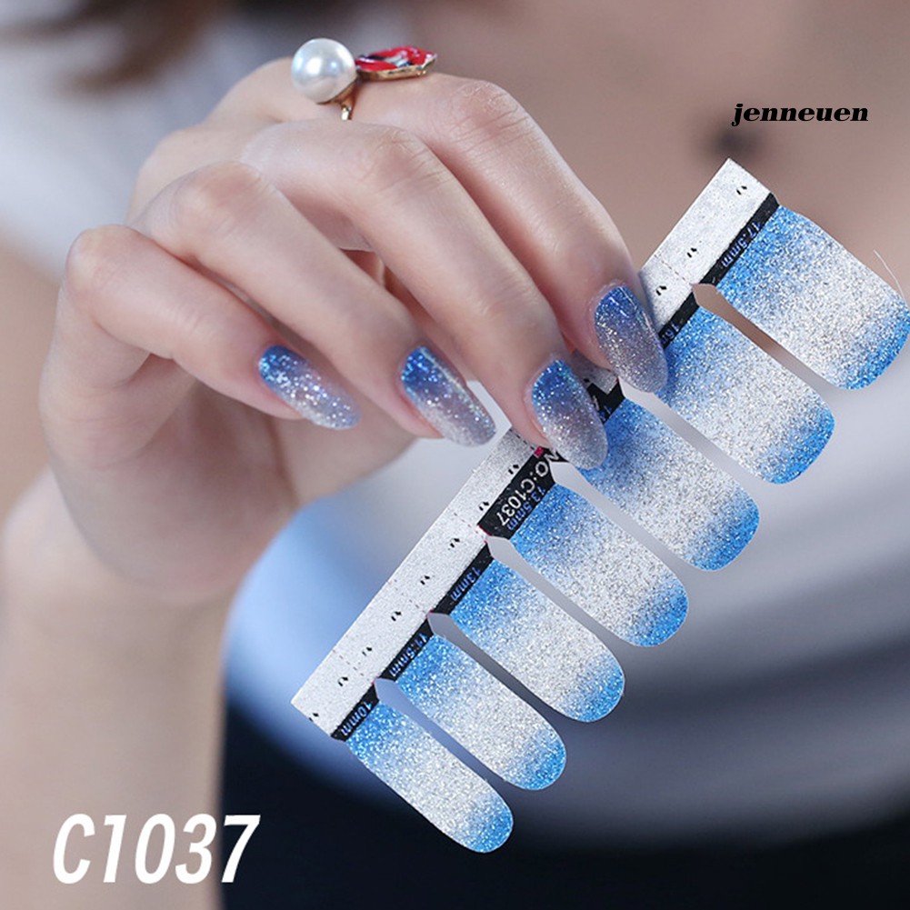 [Hàng mới về] Tờ 14 Miếng Dán Móng Tay Màu Gradient Lấp Lánh Chống Thấm Nước