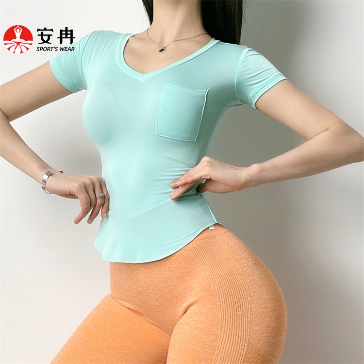 Áo thun thể thao ANRAN ngắn tay cổ chữ V quyến rũ thời trang dành cho nữ