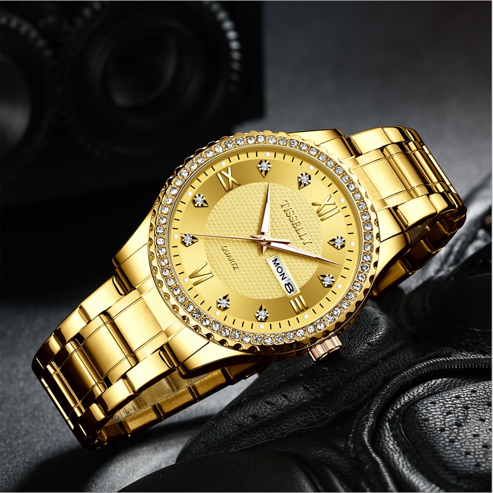 Đồng hồ nam TISSELLY mặt đính đá tuyệt đẹp, dây thép cao cấp bền màu ( Tặng kèm tháo mắc, tỳ hưu, Mã: ATS01 ) | BigBuy360 - bigbuy360.vn