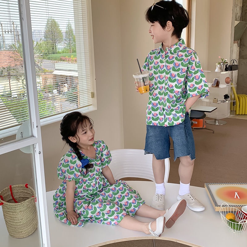 Áo Sơ Mi Ngắn Tay In Hoa Thời Trang Mùa Hè Phong Cách Hàn Quốc Mới Dành Cho Bé Trai Bé Gái