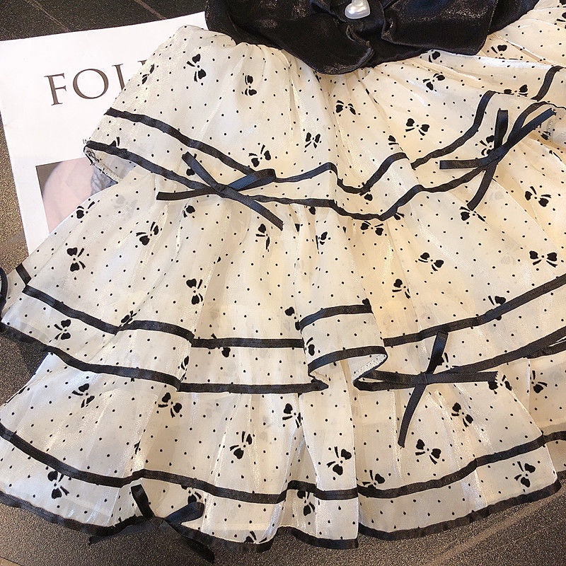 Đầm Công Chúa Hai Dây Đính Nơ Phong Cách Lolita Cho Bé Gái