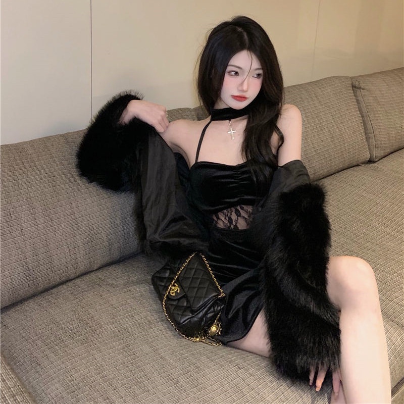 Đầm Mini Hai Dây Viền Ren Thời Trang Mùa Hè Cho Nữ