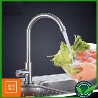 Vòi Rửa Chén Bát Lạnh Inox 304 quay 360 độ dùng cho 2 hộc chậu