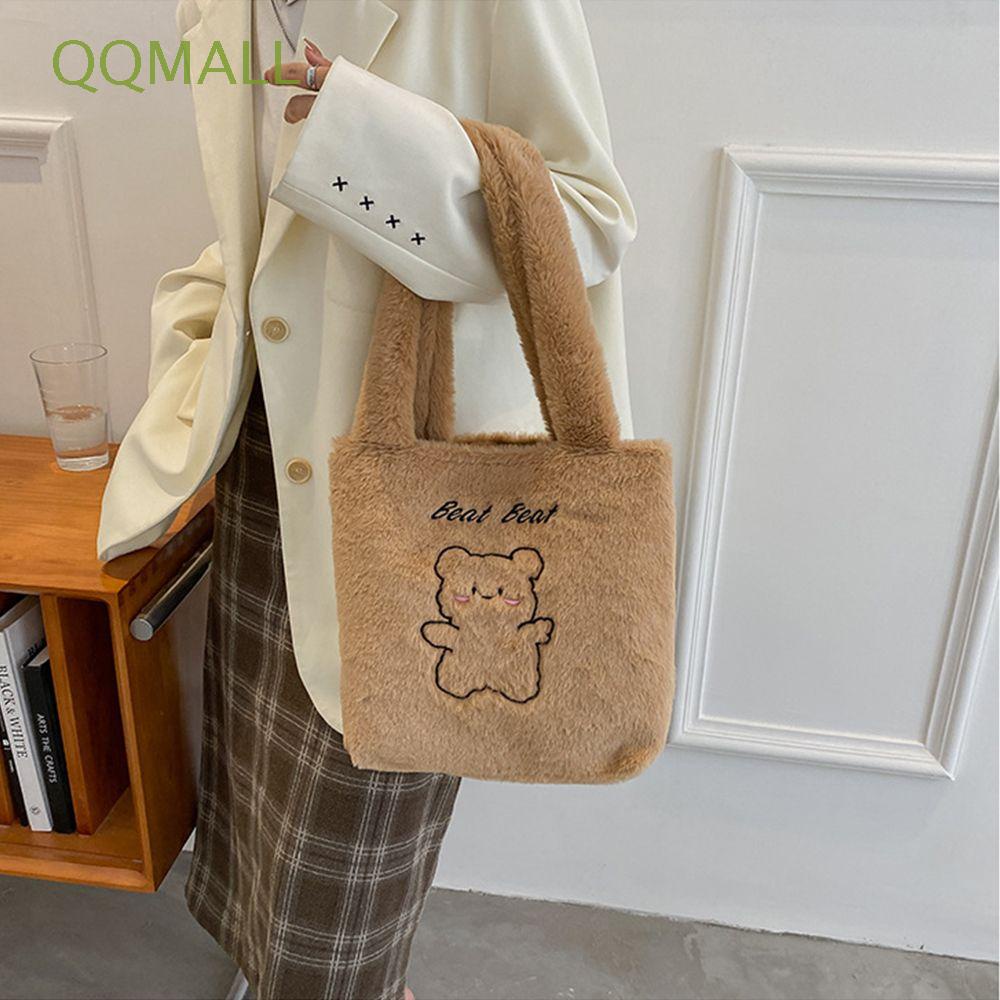 Túi Xách Tote Vải Lông Mềm Hình Gấu Hoạt Hình Đáng Yêu Sức Chứa Lớn Thời Trang Thu Đông Cho Nữ