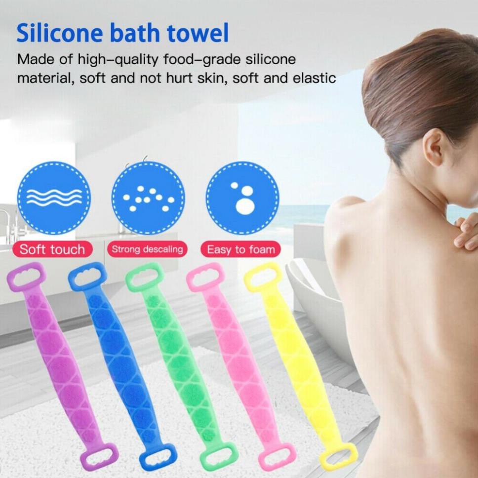 Dây đai chà lưng 2 mặt đa năng dụng cụ bằng silicon kỳ cọ massage tẩy da chết khi tắm