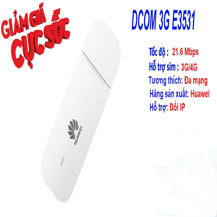 DCOM HUAWEI 3G E3531 THIẾT KẾ NHỎ GỌN SANG TRỌNG DẠNG USB BỀN BỈ KẾT NỐI NHANH | BigBuy360 - bigbuy360.vn