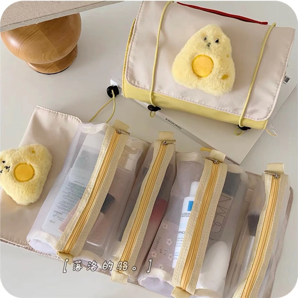 Túi Đựng Mỹ Phẩm Bằng Vải Bông Phong Cách Hàn Quốc Dễ Thương Sức Chứa Lớn Có Thể Tháo Rời