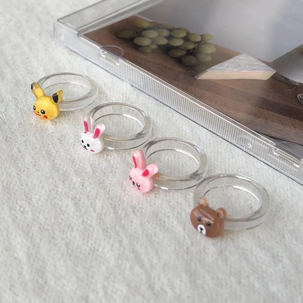 Nhẫn Acrylic Trong Suốt Hoạ Tiết Hoạt Hình Dễ Thương