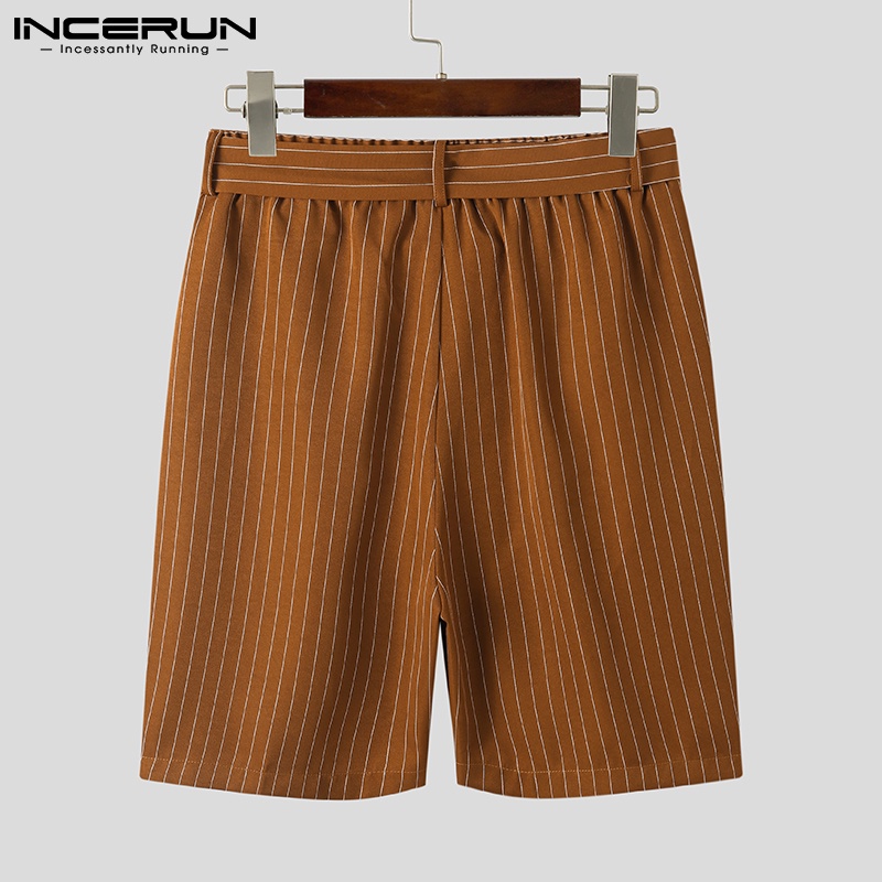 Quần INCERUN dáng rộng phối dây đai thiết kế kẻ sọc phong cách Hàn Quốc thời trang cho nam