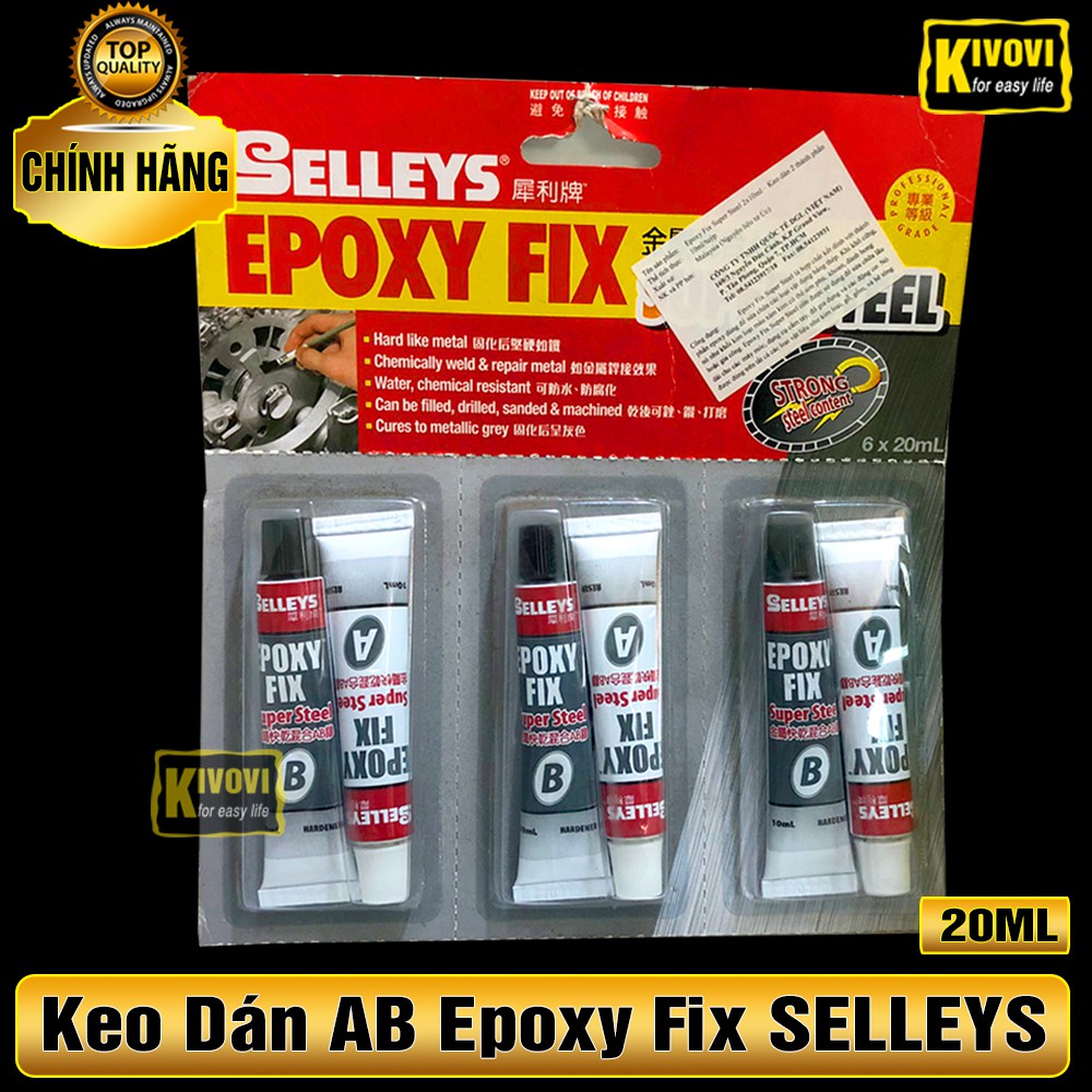 Keo AB 2 Thành Phần Selleys Epoxy Fix Super Steel Nhỏ 20ml - Keo Dán Đa Năng Chịu Nhiệt,Dán Sắt, Đá ,Kính,...- Kivovi