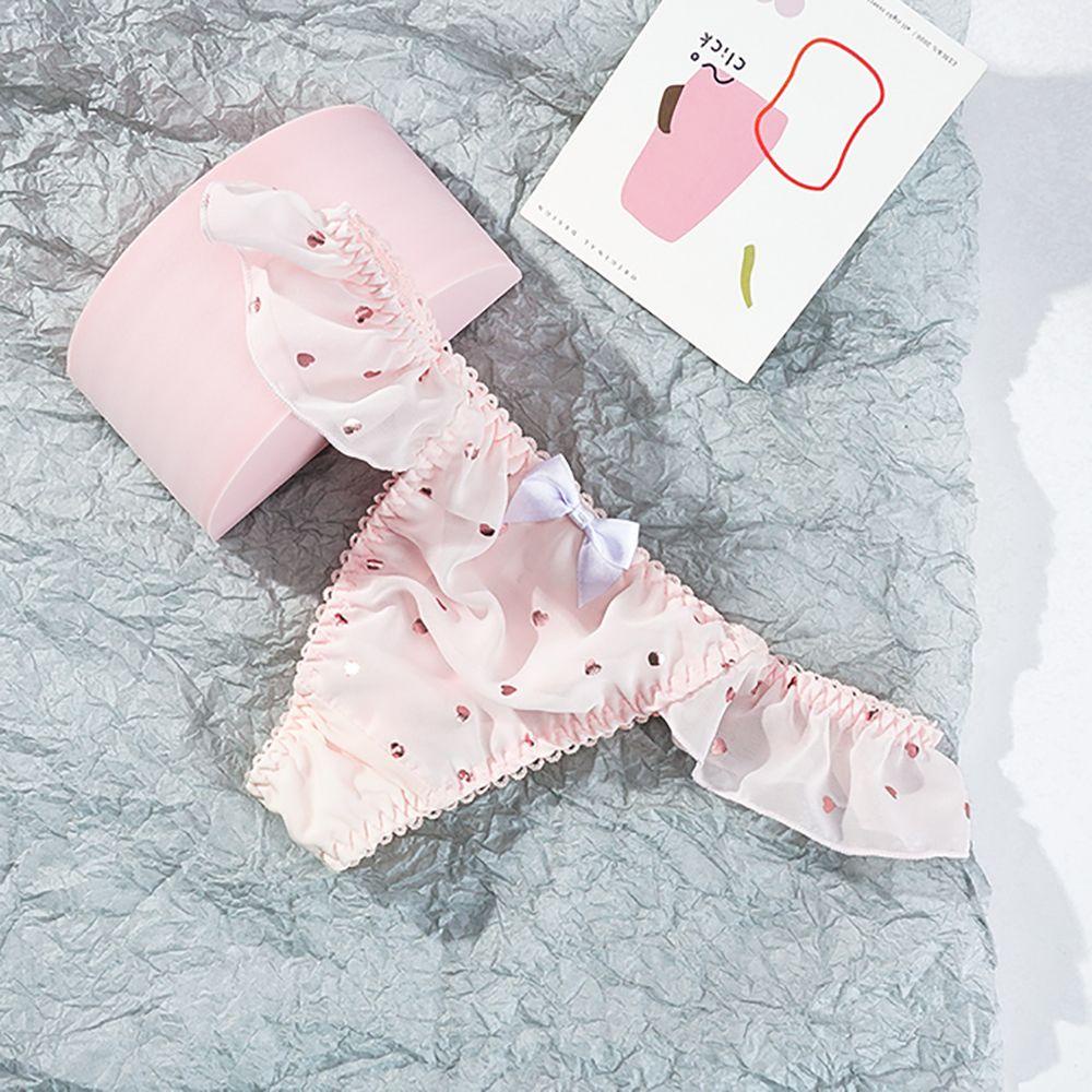 Quần Lót Eo Thấp Thoáng Khí Phối Diềm Xếp Nếp Họa Tiết Trái Tim Quyến Rũ Phong Cách Nhật Bản