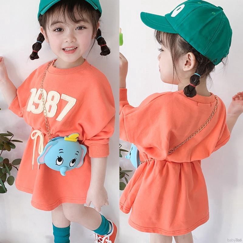 Đầm Cotton Dài Tay In Chữ Cho Bé Gái