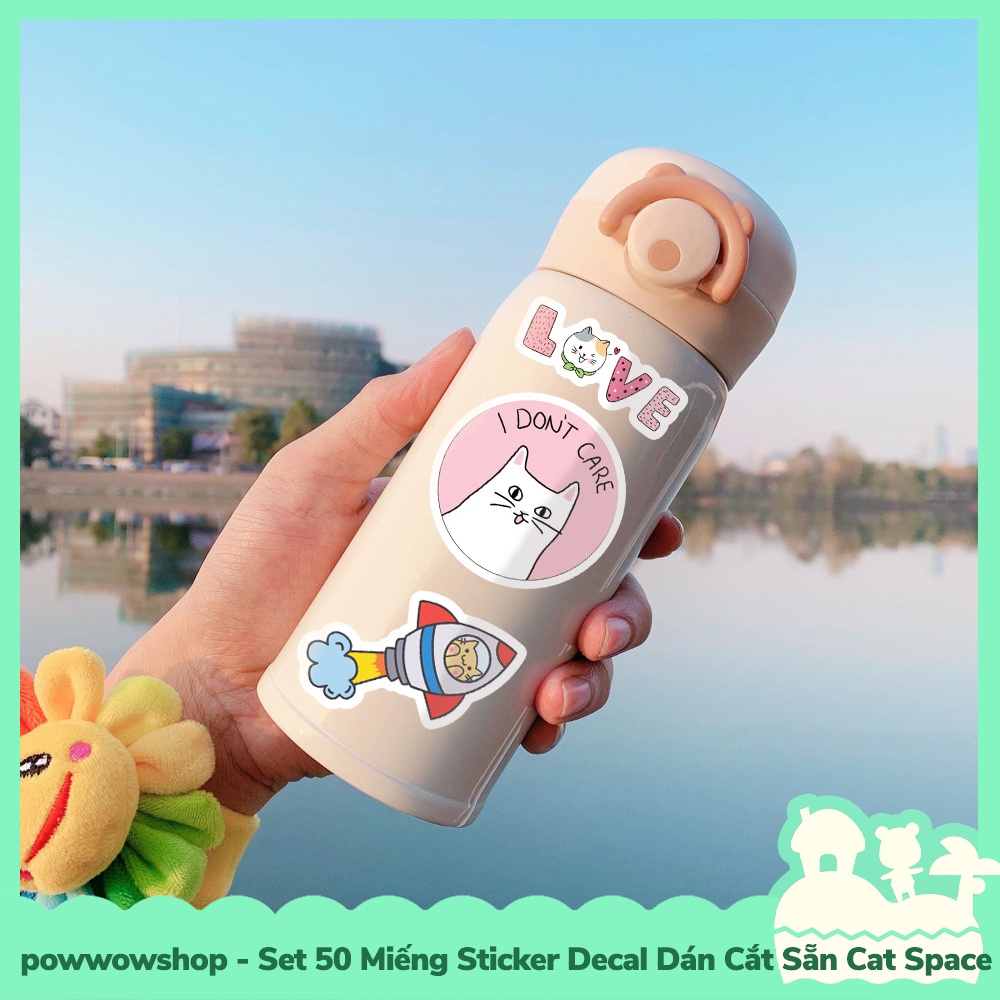 [Sẵn VN - Hỏa Tốc] Set 50 Miếng Sticker Decal Cắt Sẵn DIY Dán Trang Trí Vật Dụng Mẫu Cat Emotion Space Lovely