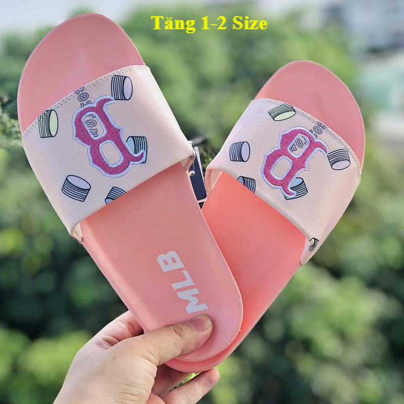 Dép unisex 𝐌𝐋𝐁 thêu nỗi chữ B ❤️FREESHIP + Hộp❤️ dép mlb quai ngang thể thao nam nữ full hồng, kèm tem tag mác đầy đủ