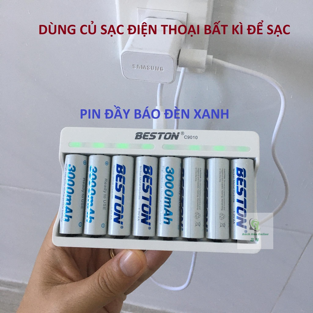 Bộ Sạc Pin AA, AAA Beston C9010, Sạc cùng lúc 8 Pin, sạc nhanh tự ngắt khi đầy, Led báo trạng thái sạc