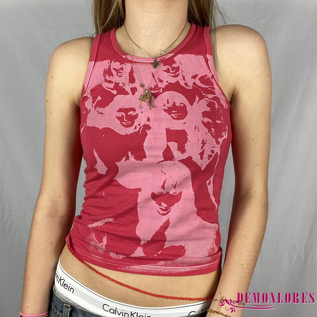 Áo Crop Top Không Tay Cổ Tròn In Hình Chân Dung Gợi Cảm Mùa Hè Cho Nữ