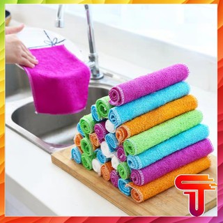 Giẻ rửa bát sợi tre, giẻ lau chén đĩa rửa chén khăn lau nhà thấm nước làm sạch vải chống dính dầu - T3A1