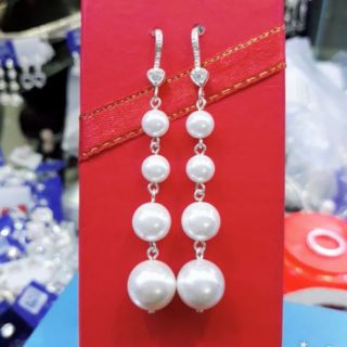 Bông Tai, Khuyên Tai Bạc 925 Chuỗi Trai dáng dài, phong cách trẻ trung.