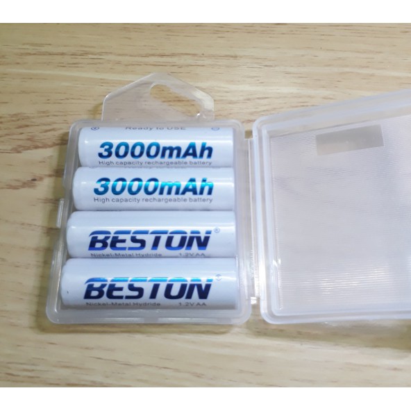 (TẶNG HỘP ĐỰNG) Bộ 4 Pin sạc AA Beston 1.2V Ni-MH 3000mAh chuyên mic không dây ,chuột không dây...