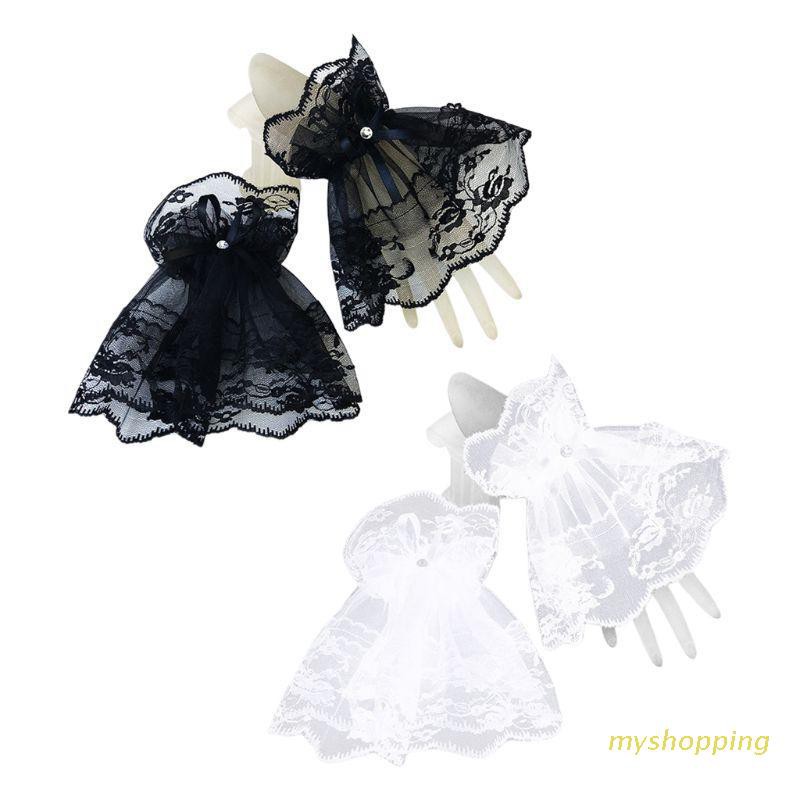 Đôi găng tay đeo cổ tay bằng ren màu đen cho nữ vào đám cưới