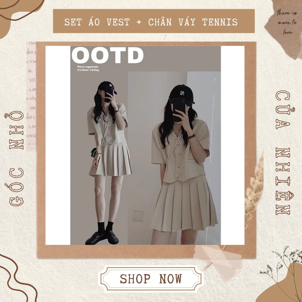 [ẢNH THẬT+VIDEO] Set Áo Vest Croptop  Và Chân Váy Xếp Ly Miniskirt Dành Cho Chị Em Công Sở Lười Nghĩ Hôm Nay Mặc Gì