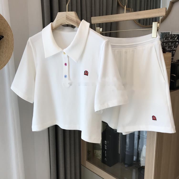 Set Áo Sơ Mi Trắng Ngắn Tay Cổ Bẻ + Quần short Lưng Cao Thời Trang Nữ