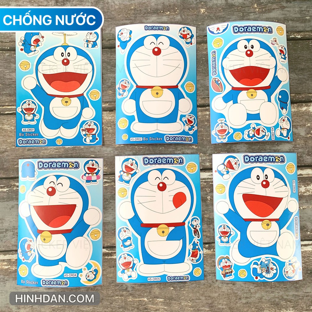 bộ 6 sticker DORAEMON LỚN chống nước dán laptop, tủ, đàn guitar, tủ lạnh, góc học tập, xe