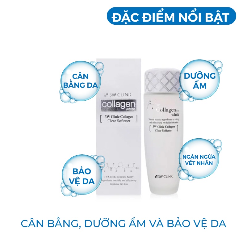 Nước hoa hồng dưỡng trắng da chiết xuất từ Collagen 3W Clinic Hàn Quốc 150ml