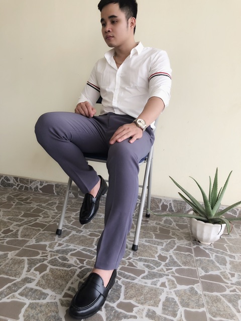 Quần âu nam xám đậm vải trượt không nhăn | BigBuy360 - bigbuy360.vn