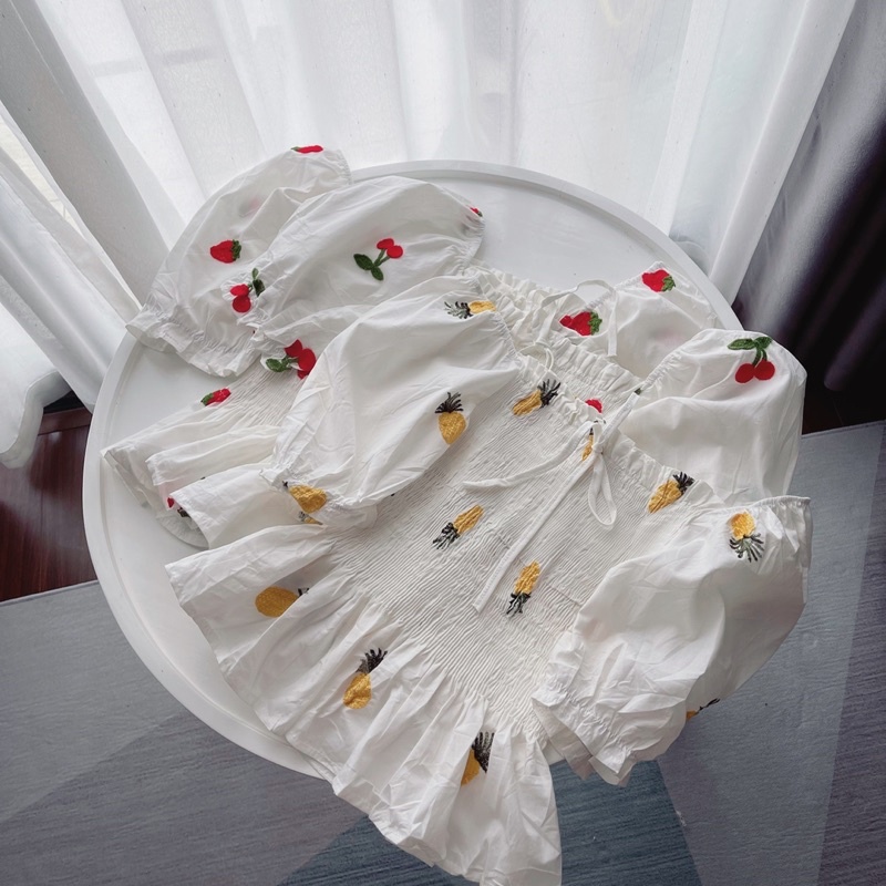 Áo tay phồng hoạ tiết cho nữ A56