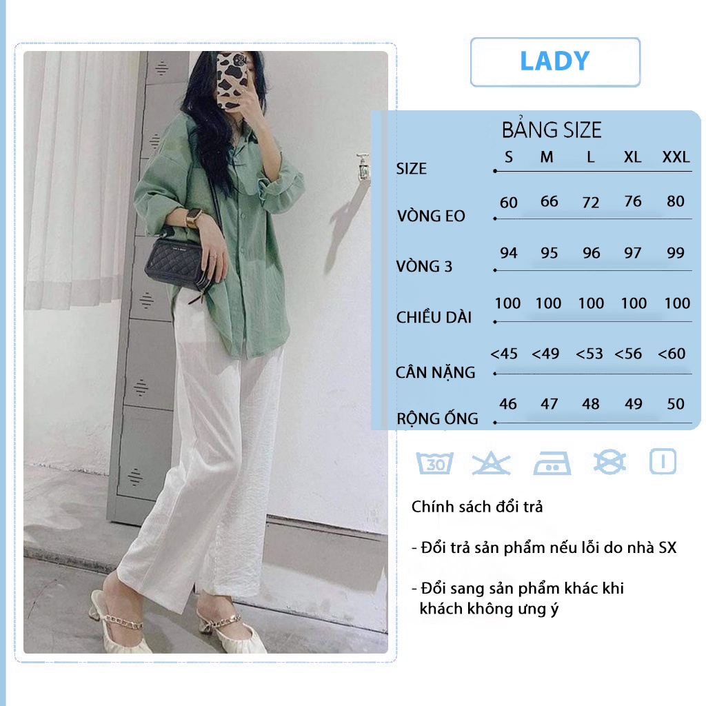 Quần đũi nữ dài ống rộng trắng lưng chun bigsize mặc mùa hè đi biển LADY QOR04