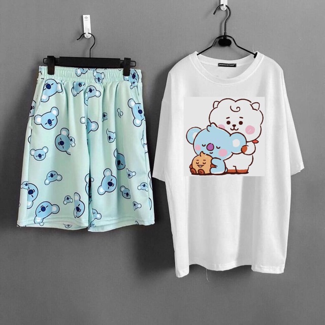 [ COMBO TIẾT KIỆM ] Set áo thun Gấu Koya BTS BT21 + quần short cartoon Gấu Koya BTS BT21 Unisex