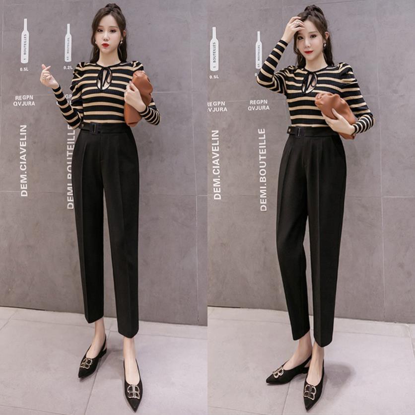 Quần tây công sở đai bọc dáng dài vải đẹp mền mại màu đen trơn dáng Quần baggy cạp cao mặc đi học học sinh- công sở