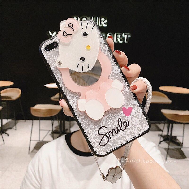 Ốp Lưng Tráng Gương In Hình Mèo Kitty Có Dây Đeo Cho Vivo V5 Lite V7 Plus V9