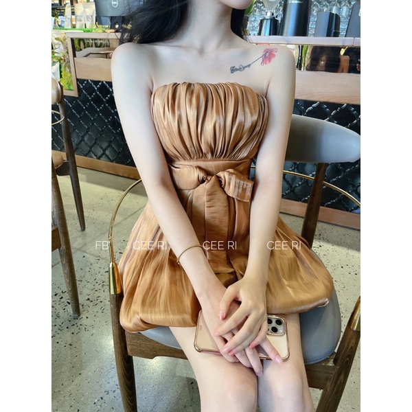 [ ẢNH THẬT - MẪU ĐỘC QUYỀN SHOP CEERI ] Váy tơ cúp ngực thắt nơ xinh