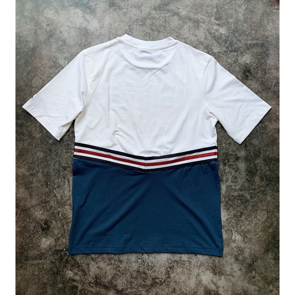 (HÀNG XUẤT XỊN) Áo thun das trắng xanh 208 Adibreal Color Block Tee Marine Blue Made in Cambodia