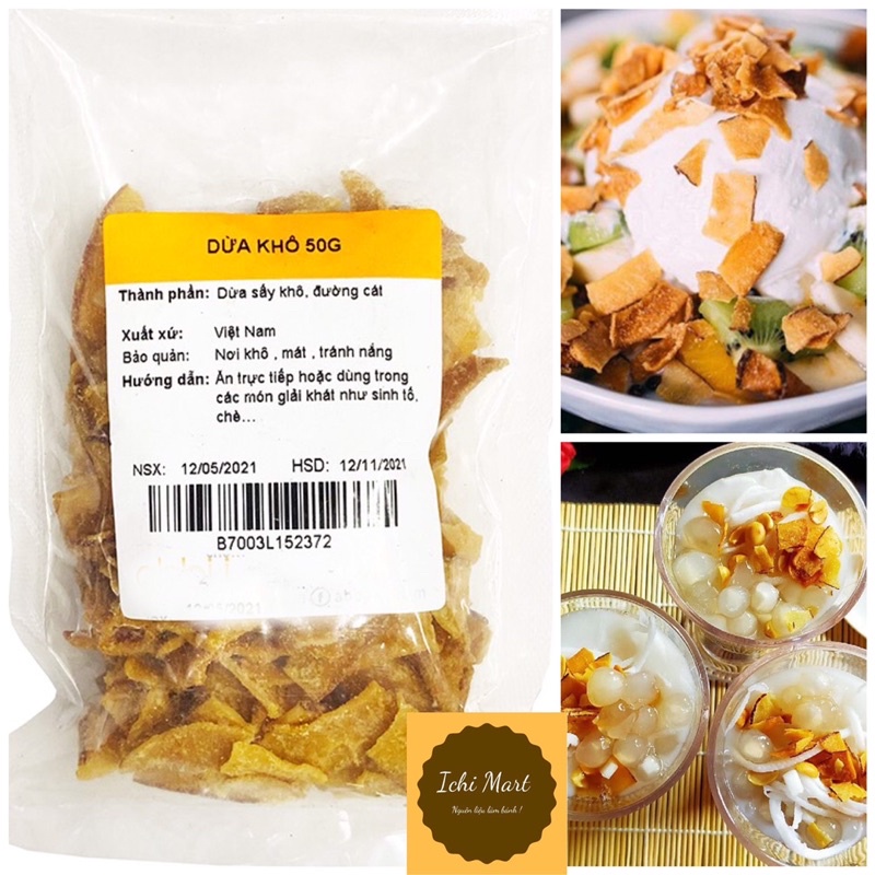 Dừa khô 50g,Nguyên liệu topping các món kem , chè,sữa chua chân trâu, thạch...