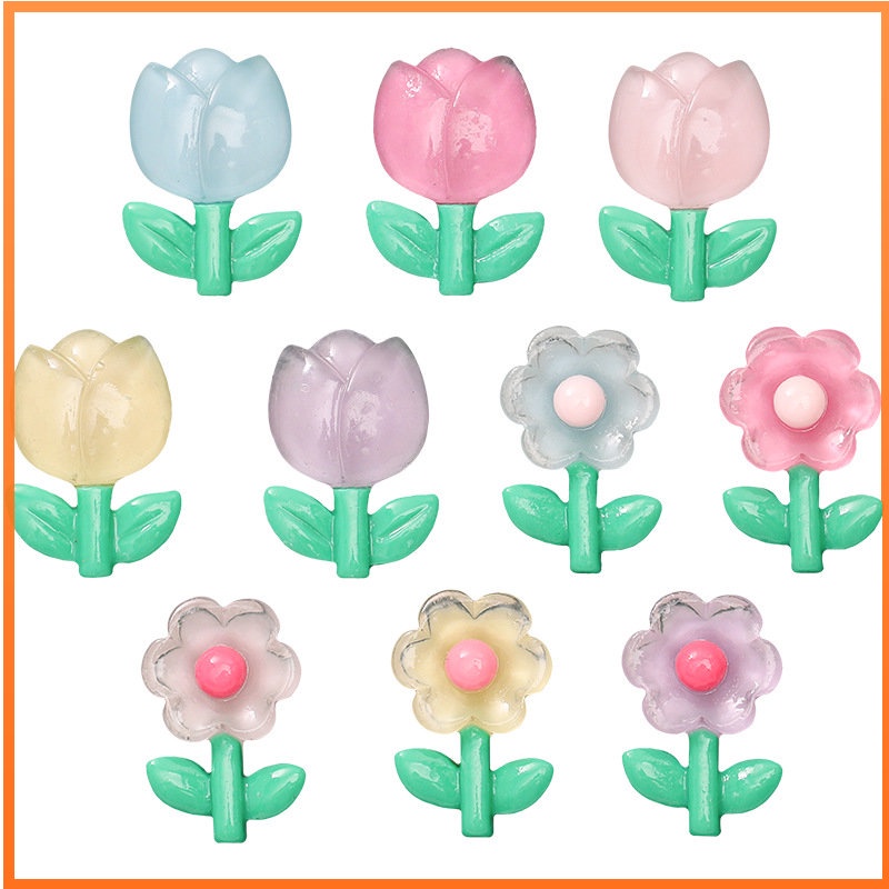 CROCS Jibbitz Set 10 Phụ Kiện Gắn Đế Giày Dép Bằng Resin Trong Suốt Hình Hoa Tulip Hoạt Hình Cá Sấu / Cá Mập Có Thể Tháo Rời Tái Sử Dụng Cho Người
