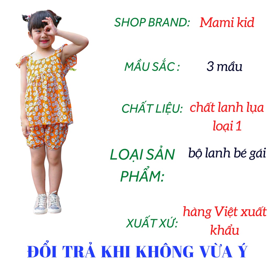 bộ đồ bé gái lanh lụa tay cánh tiên, 10-25kg mamikid