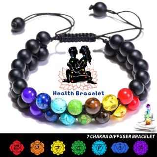 7 CHAKRA LAVA ĐÁ ĐÁ BRACELET Cầu vồng đính cườm Cân bằng chữa bệnh Vòng đeo tay Yoga Luân xa