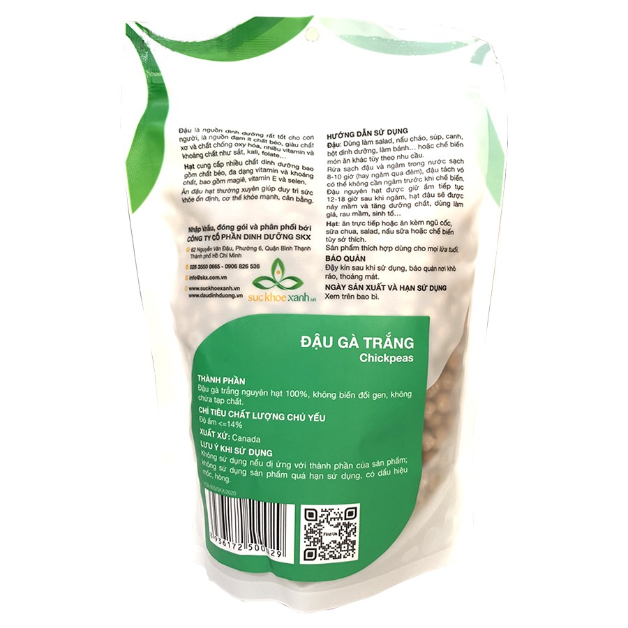 Đậu gà trắng Suckhoexanh.vn Túi 500g nhập khẩu từ Canada - Sản phẩm thích hợp cho thực dưỡng và thuần chay