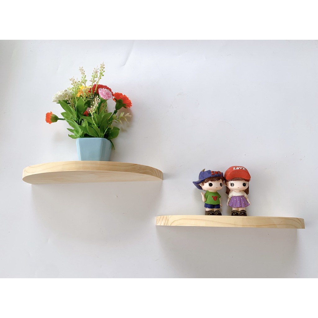 01 kệ treo tường decor trang trí nửa hình tròn gỗ thông để đồ lưu niệm cây cảnh mini
