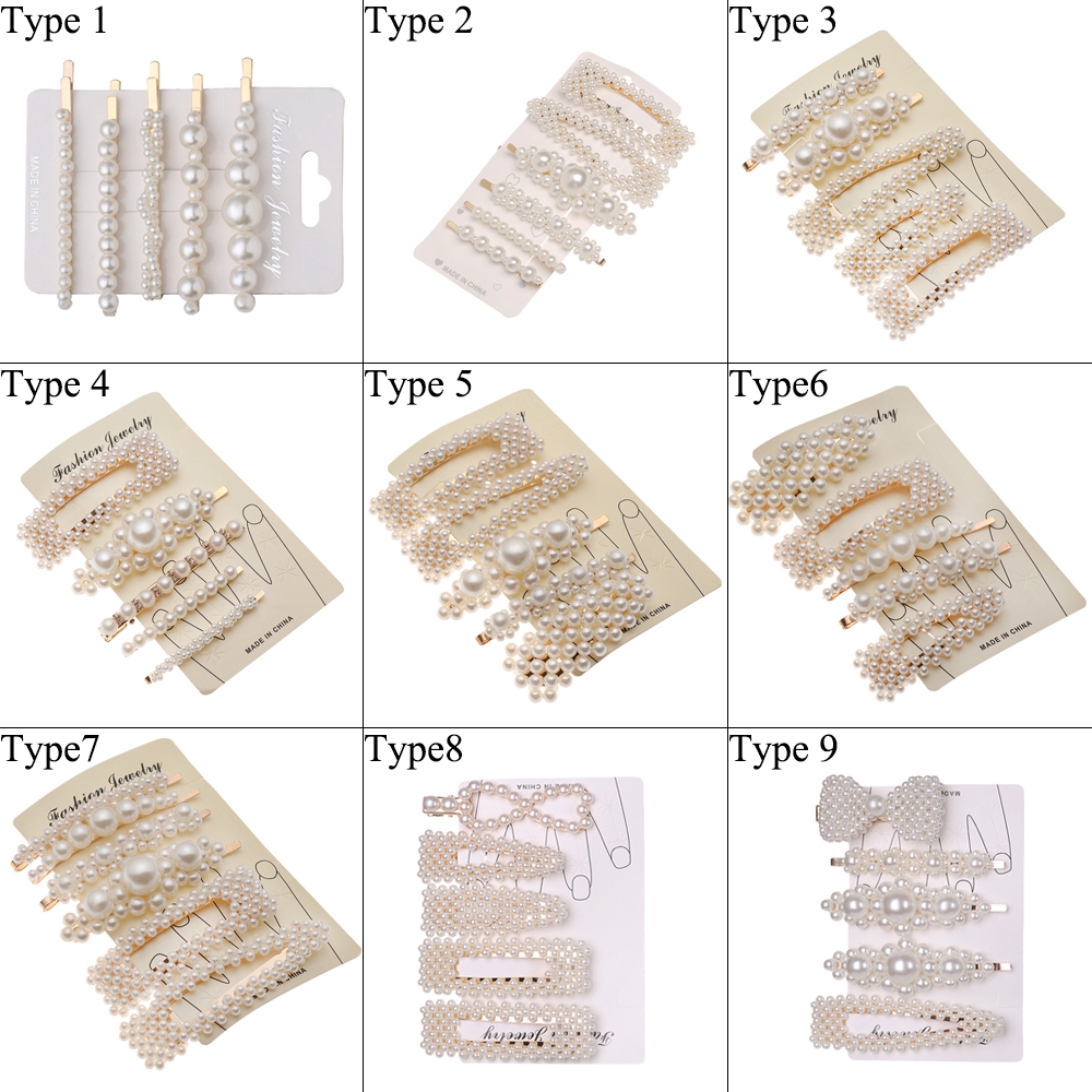 Set 5/6 kẹp tóc đính hạt ngọc trai nhân tạo phong cách cổ điển cho bạn gái
