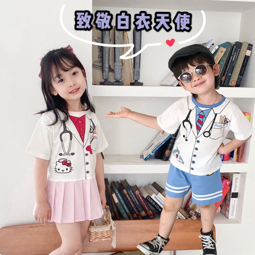 Set Đồ Y Tá Gồm Áo Thun Và Quần Ngắn In Họa Tiết Hoạt Hình Phong Cách Hàn Quốc Thời Trang Mùa Hè Dành Cho Bé Trai Gái 2021