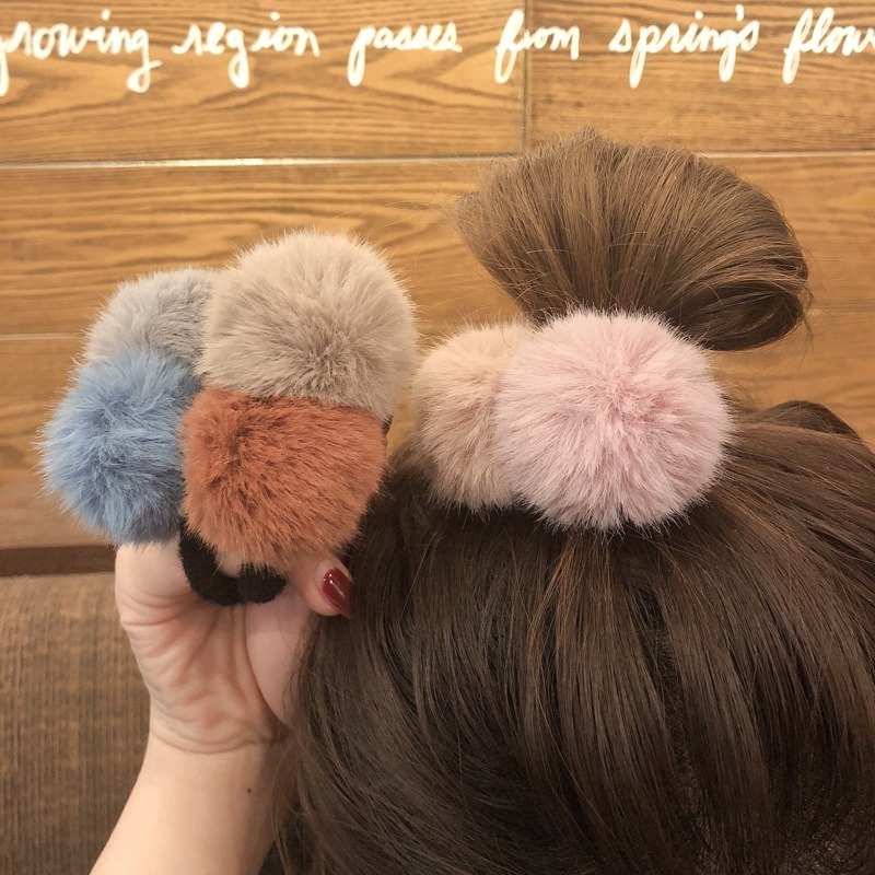 Dây Cột Tóc Đuôi Ngựa Bằng Cao Su Mềm Co Giãn Phối Bóng Lông Nhiều Màu Xinh Xắn Cho Bạn Gái