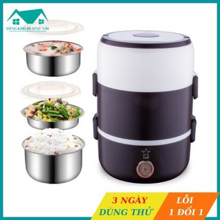 Hộp Cơm Hâm Nóng 3 Tầng Cắm Điện Inox - Cặp Lồng Cơm 3 Tầng Ủ Cơm Tự Động