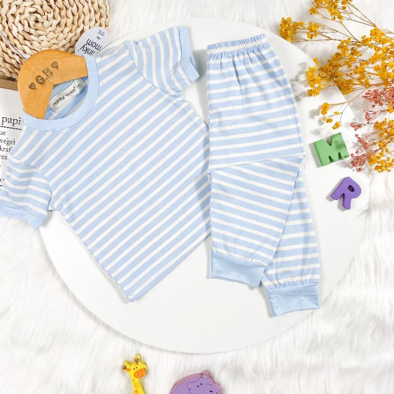 [Bé 7-27kg] BỘ TAY NGẮN QUẦN DÀI THUN LẠNH SỌC DỆT ( CÓ SIZE ĐẠI)  MINKY MOM MỀM MỊN CHO BÉ TỪ 7-32KG